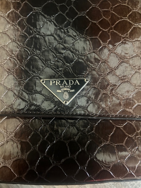 Prada Dark Brown Croc-Embossed Shoulder Bag - Picture 3 of 7